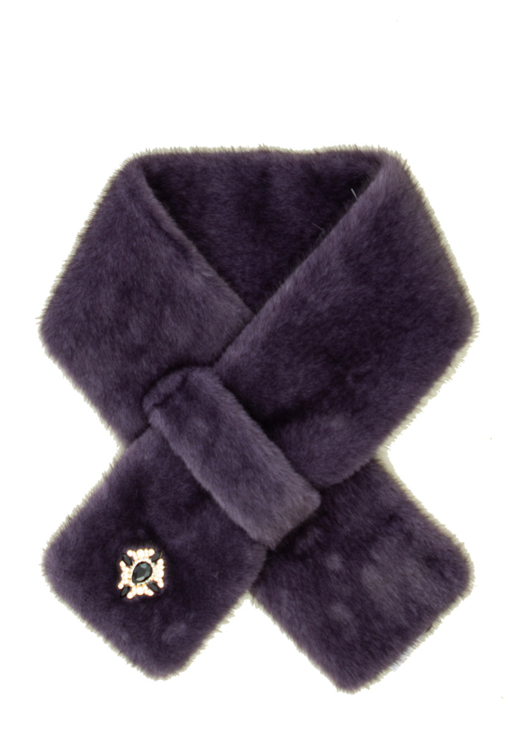 SCIARPINA FAUX FUR FAKE MINK CON BOTTONE GIOIELLO,100%PL,MADE IN PRC    - PURPLE